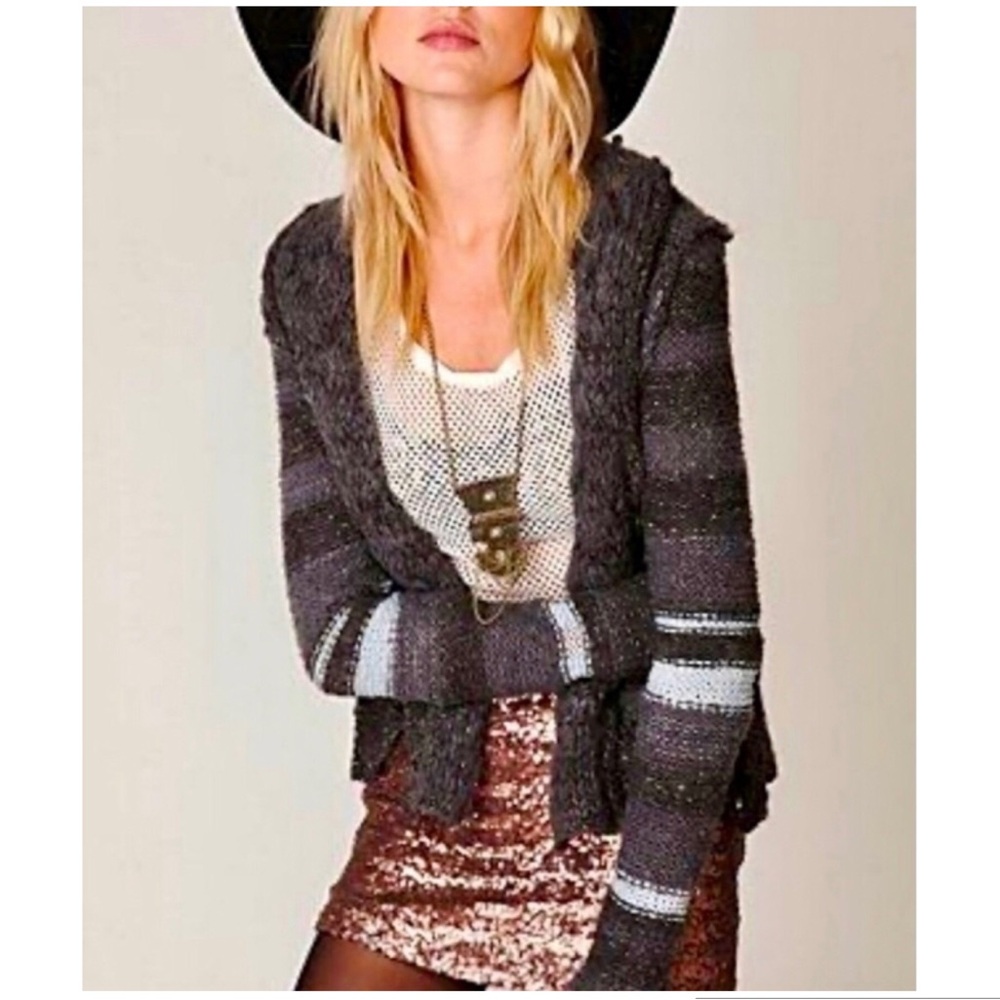 Free People Charcoal Braided Cardigan